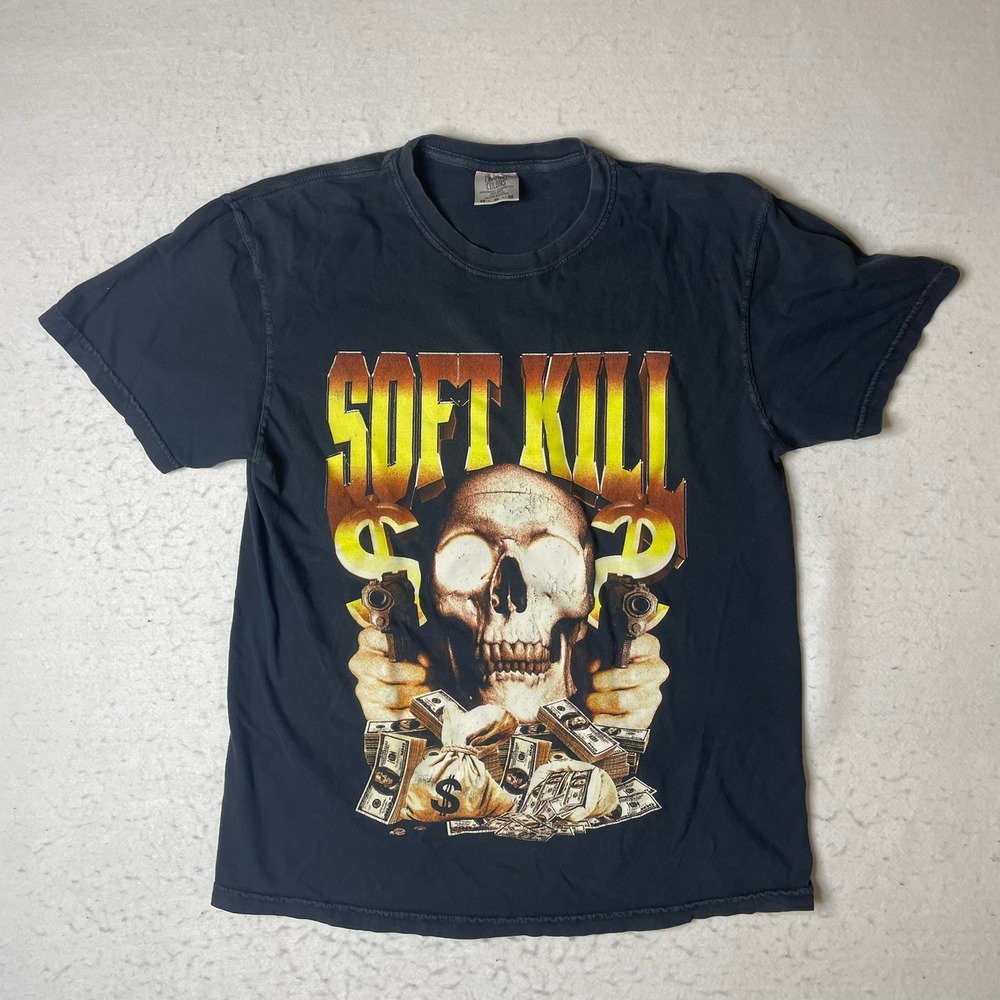 Soft Kill Skull Guns‎ Money Graphic T Shirt Mens Medium Black Band Tee
